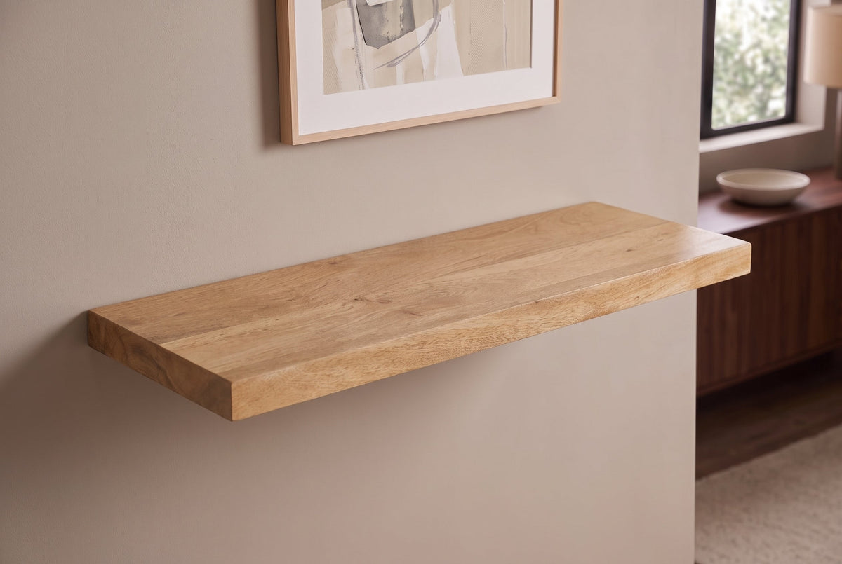 Etagère murale massive PURE 80cm manguier finition crème naturelle étagère enfichable en bois de manguier
