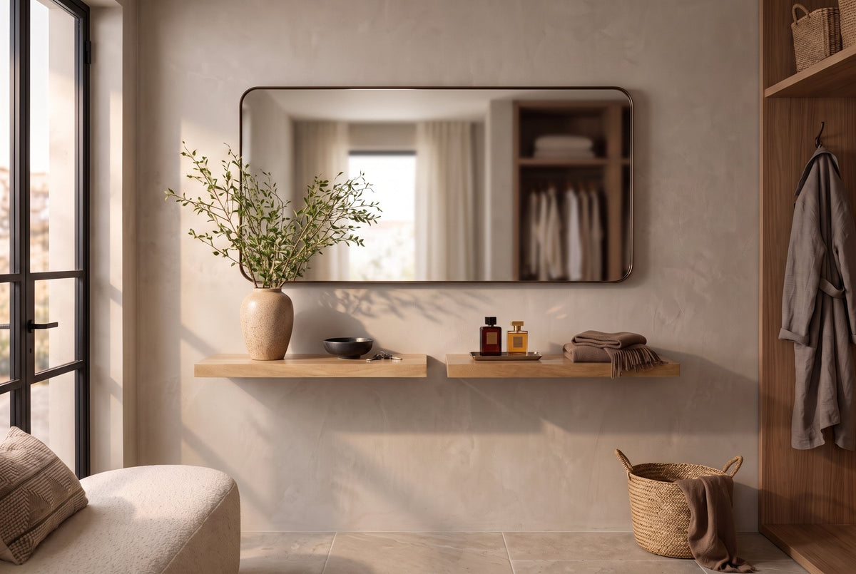 Etagère murale massive PURE 80cm manguier finition crème naturelle étagère enfichable en bois de manguier