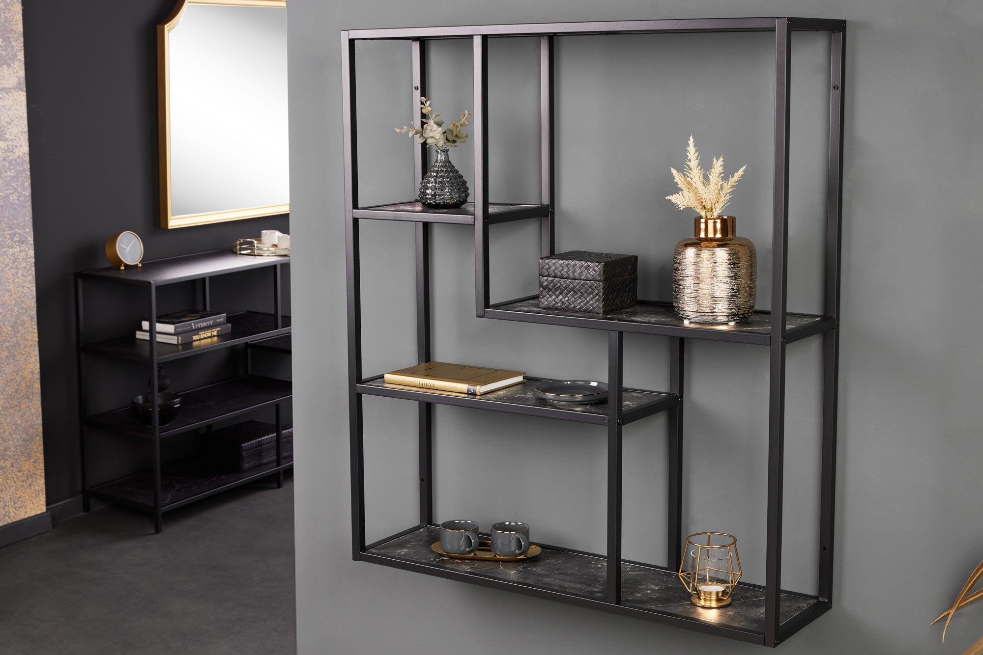 Etagère murale moderne SLIM LINE 90cm métal graphite suspendue