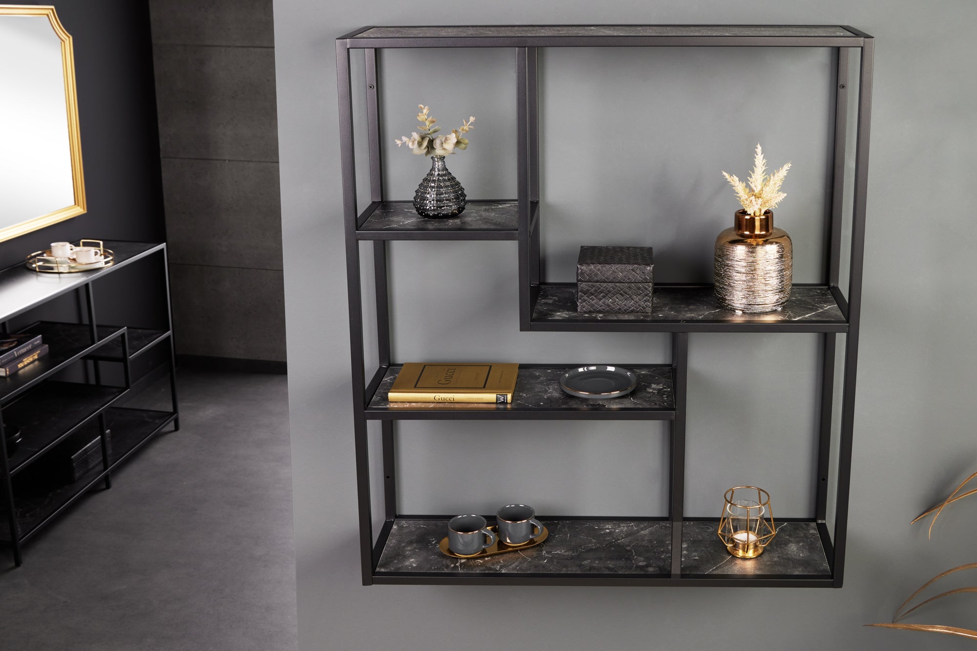 Etagère murale moderne SLIM LINE 90cm métal graphite suspendue