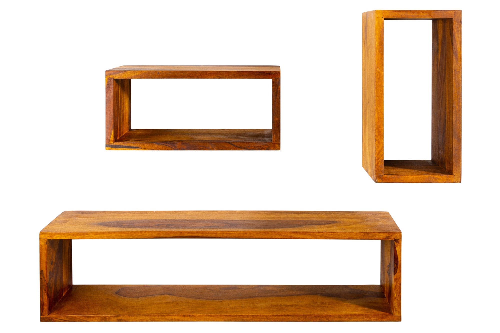 Etagère murale solide lot de 3 HEMINGWAY 94cm bois de sheesham marron finition pierre