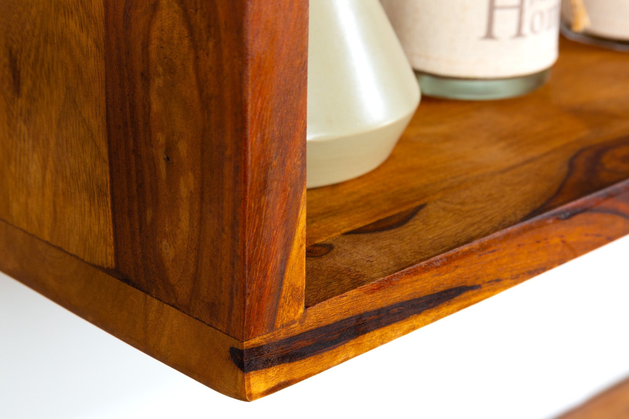 Etagère murale solide lot de 3 HEMINGWAY 94cm bois de sheesham marron finition pierre