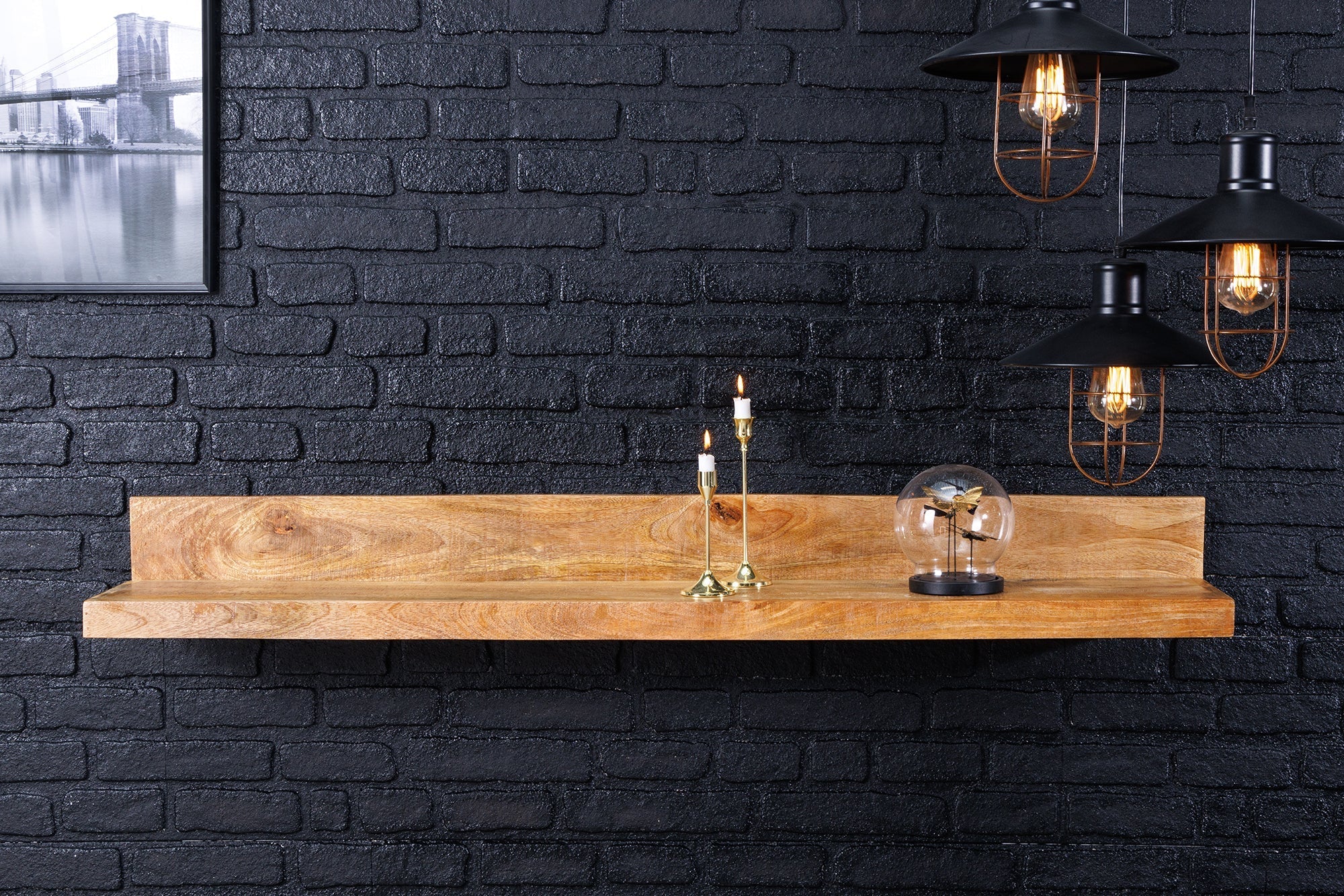 Etagère murale solide MAKASSAR 110cm en bois de manguier naturel fait main