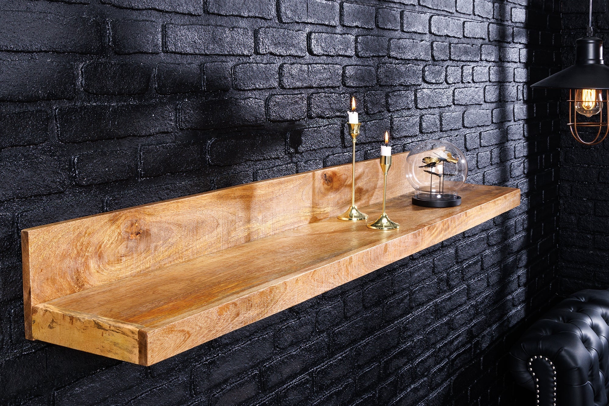 Etagère murale solide MAKASSAR 140cm en bois de manguier naturel fait main