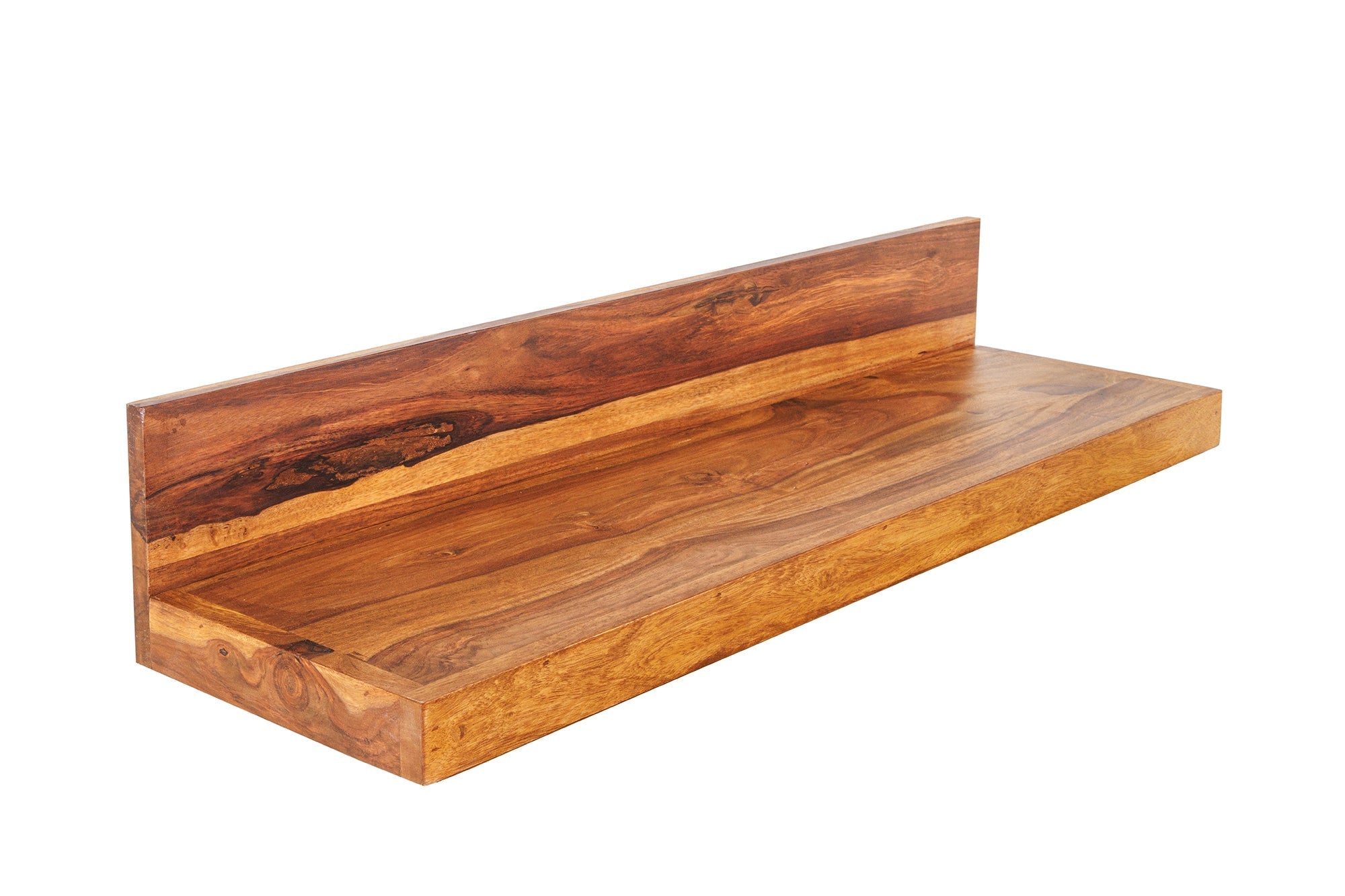 Etagère murale solide MAKASSAR 80cm bois de sheesham marron finition pierre fait main