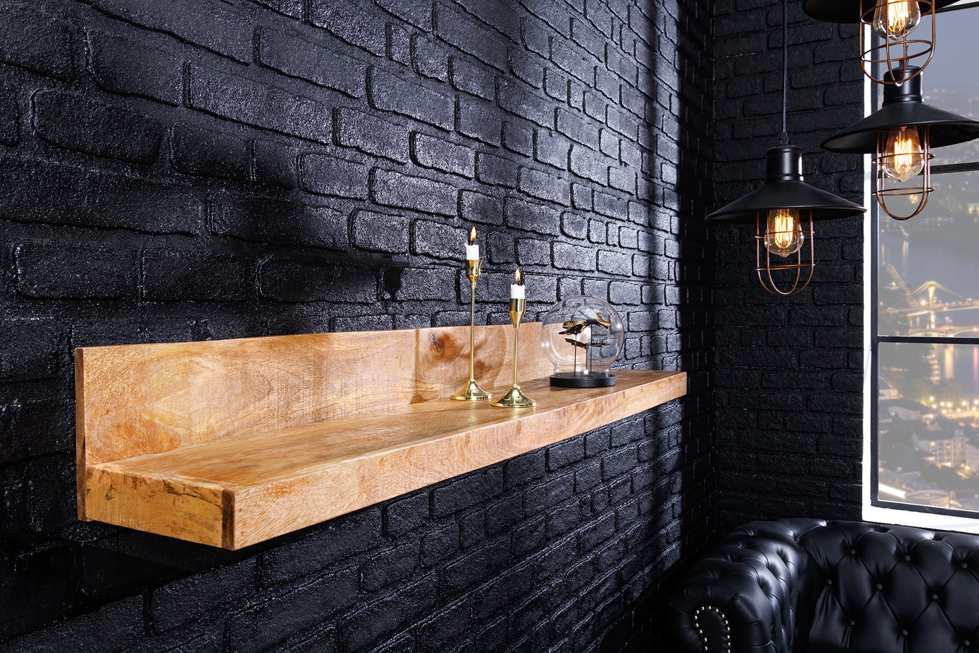 Etagère murale solide MAKASSAR 80cm en bois de manguier naturel fait main