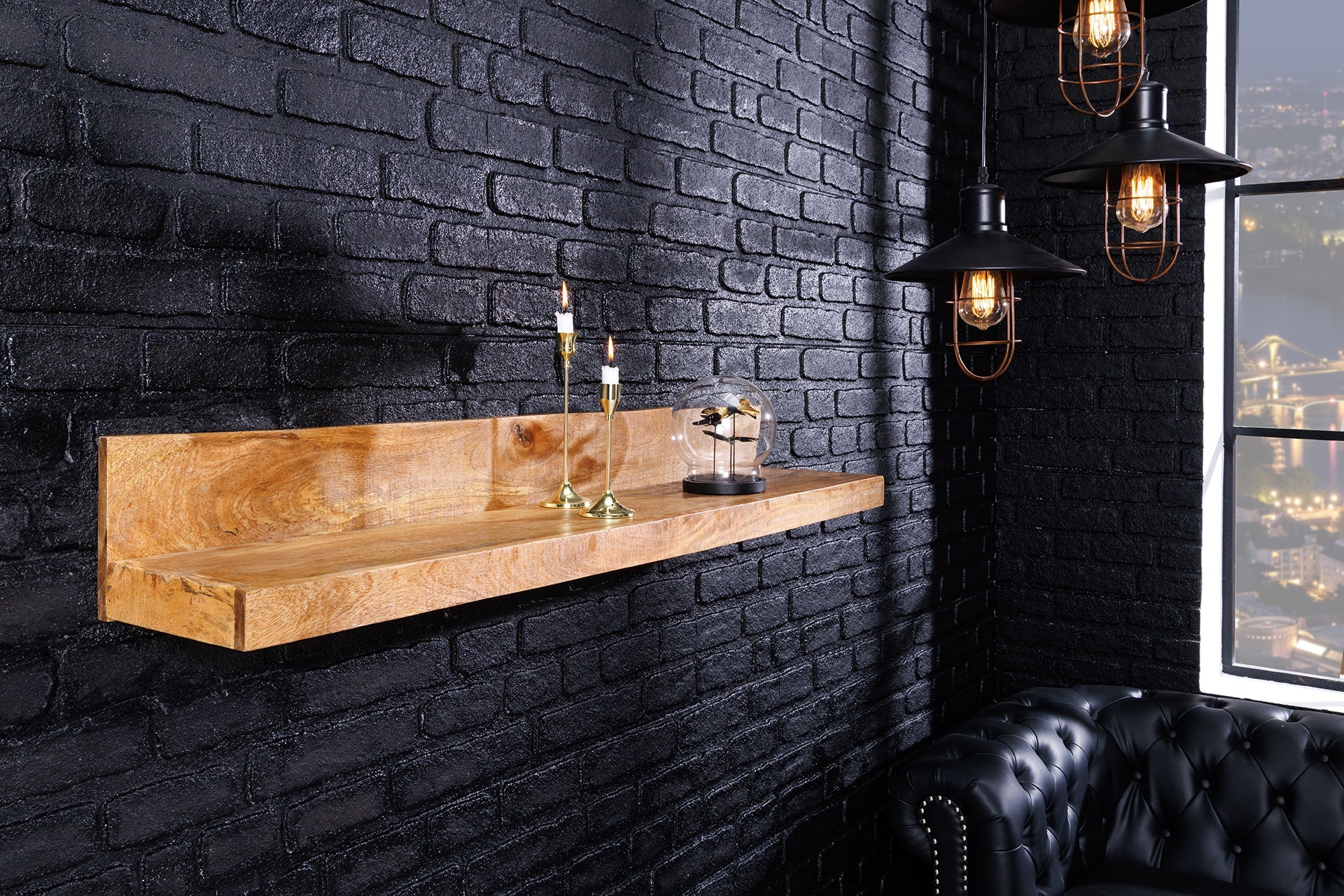 Etagère murale solide MAKASSAR 80cm en bois de manguier naturel fait main