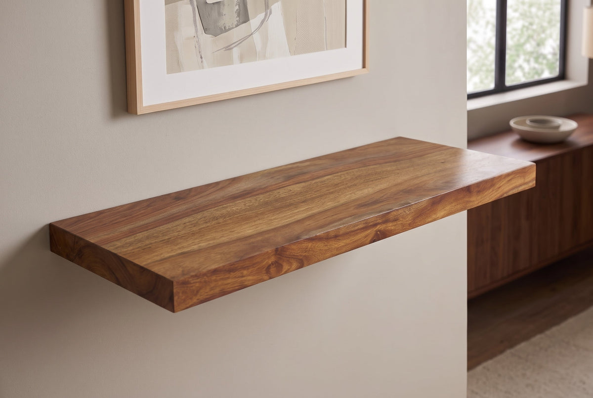 Etagère murale solide PURE 60cm finition pierre marron étagère enfichable en bois de Sesham