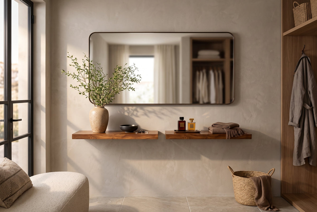 Etagère murale solide PURE 60cm finition pierre marron étagère enfichable en bois de Sesham