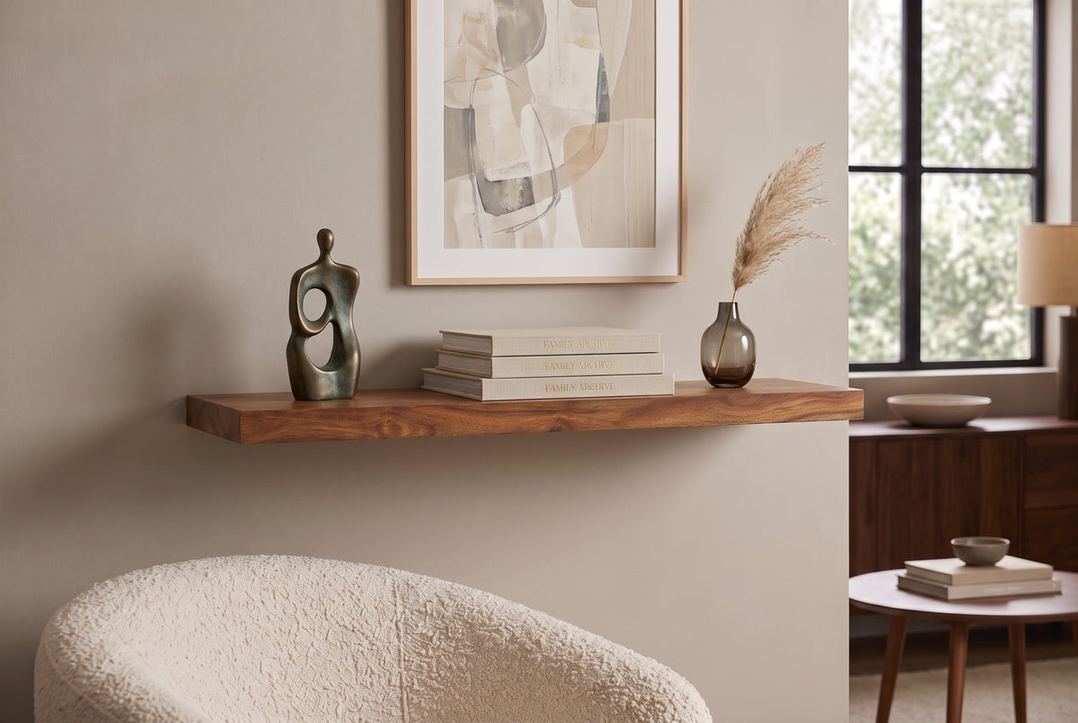 Etagère murale solide PURE 80cm finition pierre marron étagère enfichable en bois de Sesham