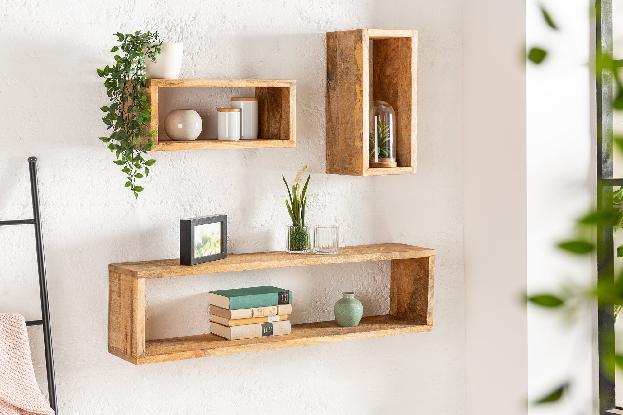 Etagère murale solide set de 3 HEMINGWAY 94cm en bois de manguier