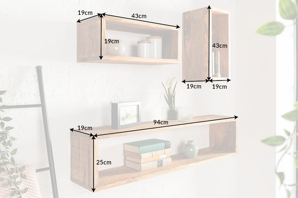 Etagère murale solide set de 3 HEMINGWAY 94cm en bois de manguier