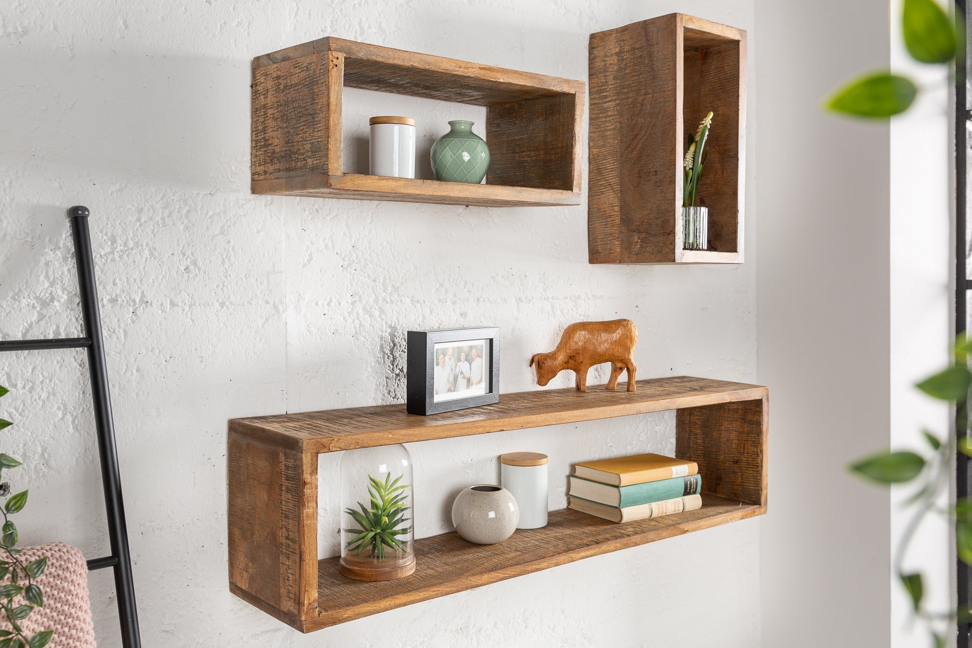 Etagère murale solide set de 3 HEMINGWAY 94cm marron en bois de manguier