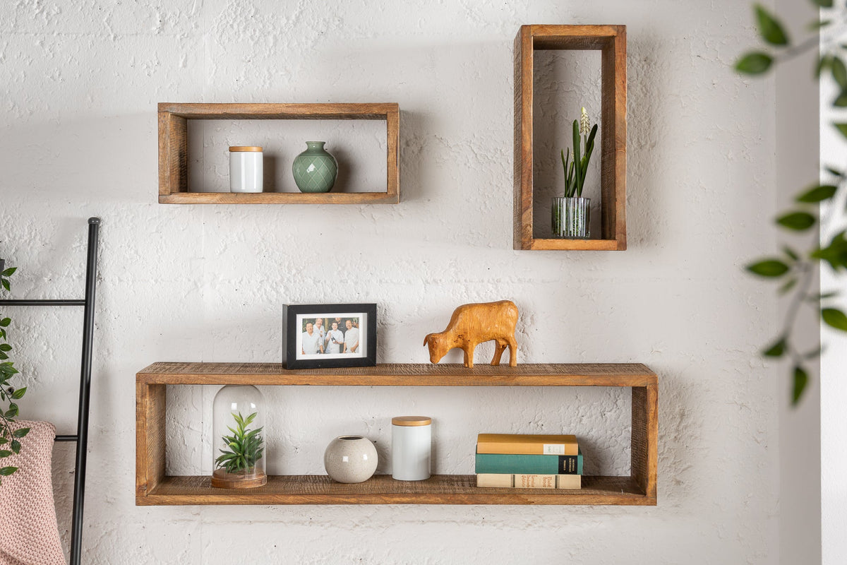 Etagère murale solide set de 3 HEMINGWAY 94cm marron en bois de manguier