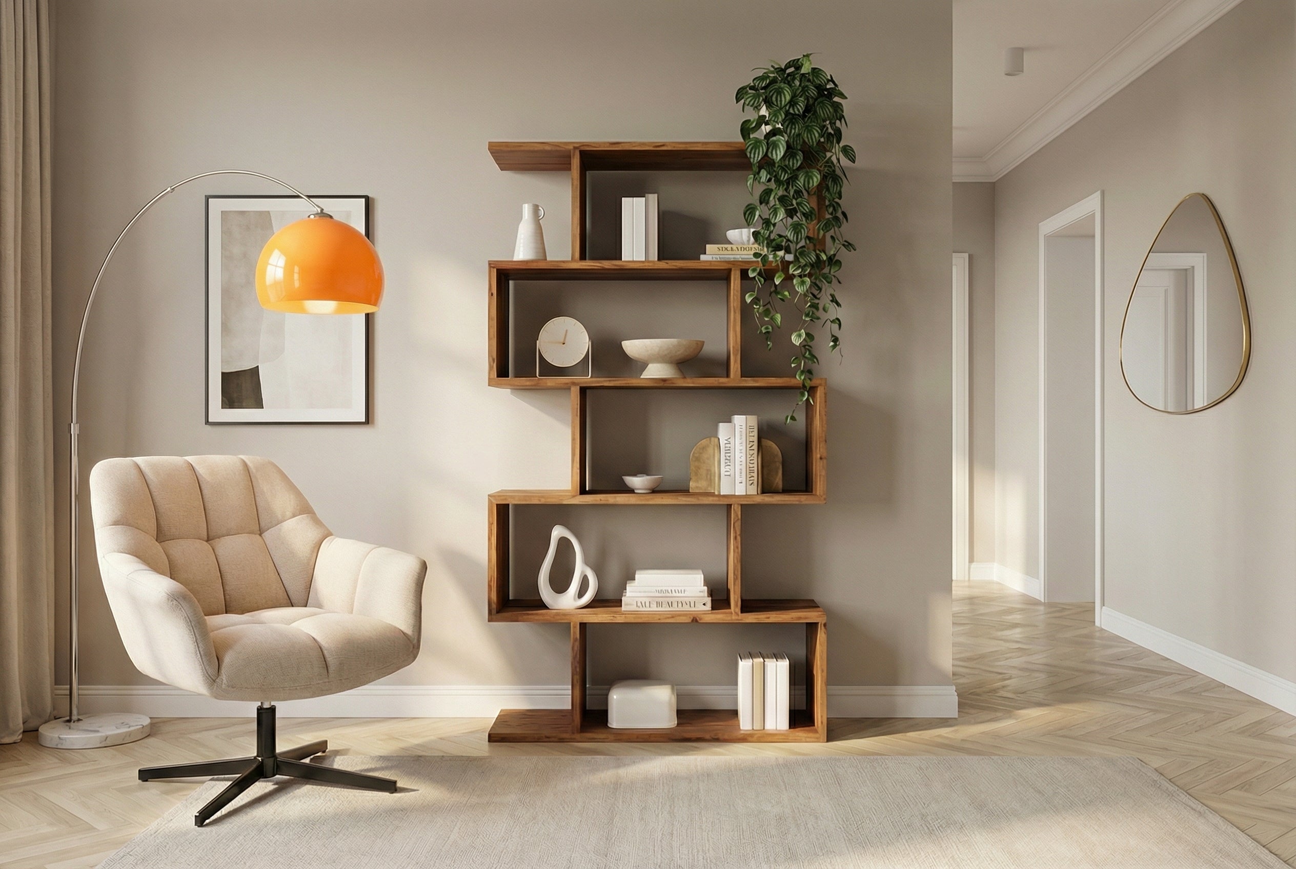 Etagère Solid Bibliothèque Snake 180cm en bois d’acacia naturel avec cinq étagères