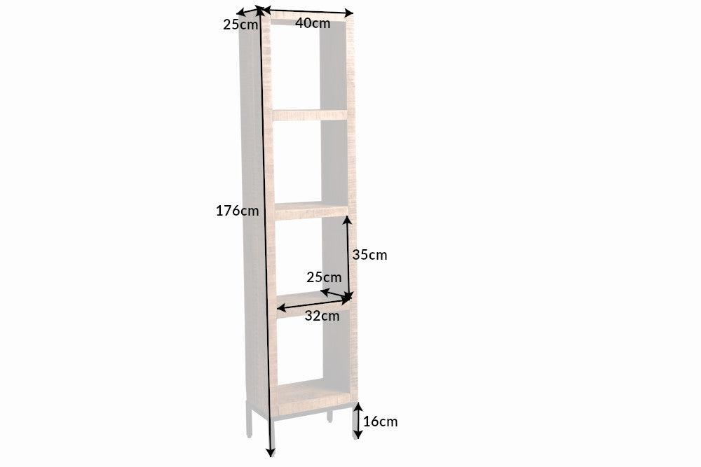 Etagère solide IRON CRAFT 176cm bibliothèque en bois de manguier quatre compartiments design industriel