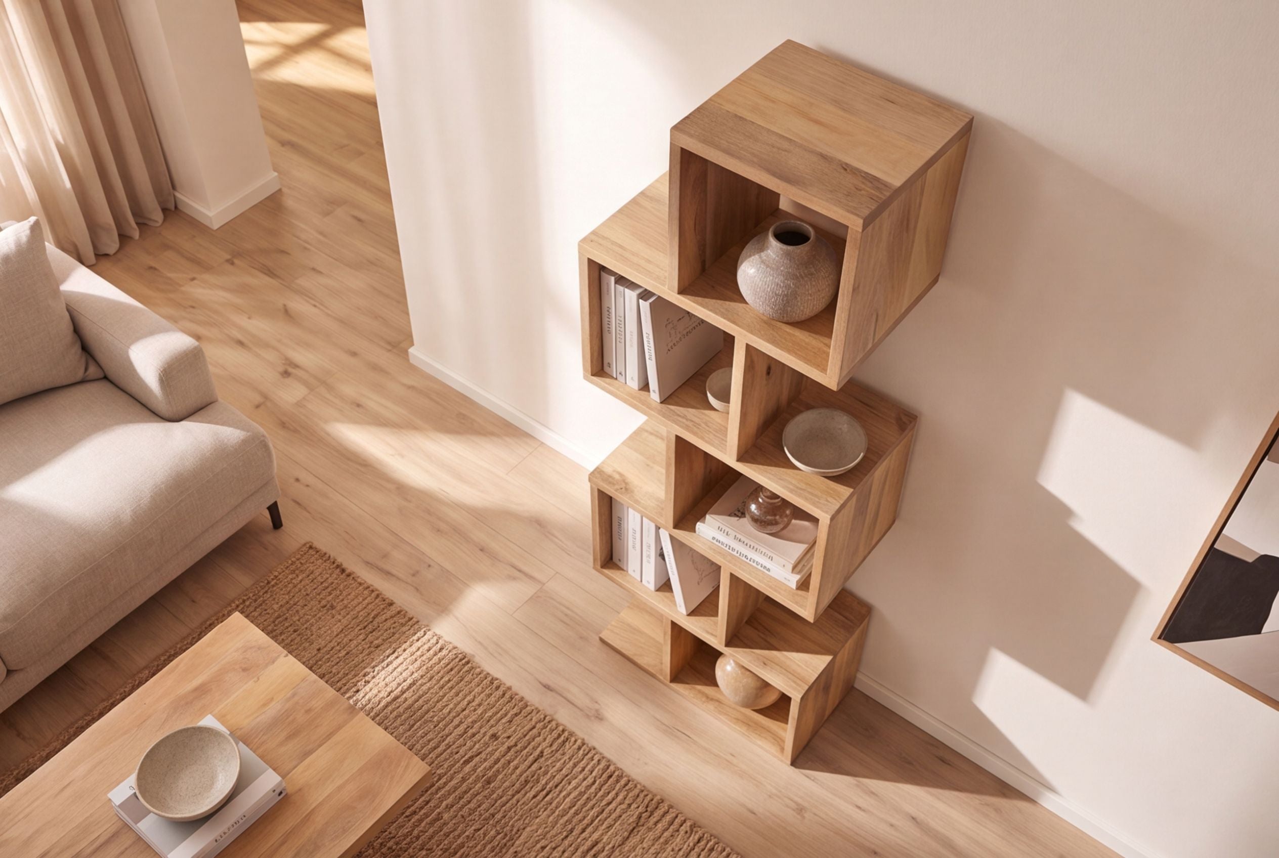 Etagère solide MAKASSAR 150cm finition crème naturelle bois de manguier grain unique
