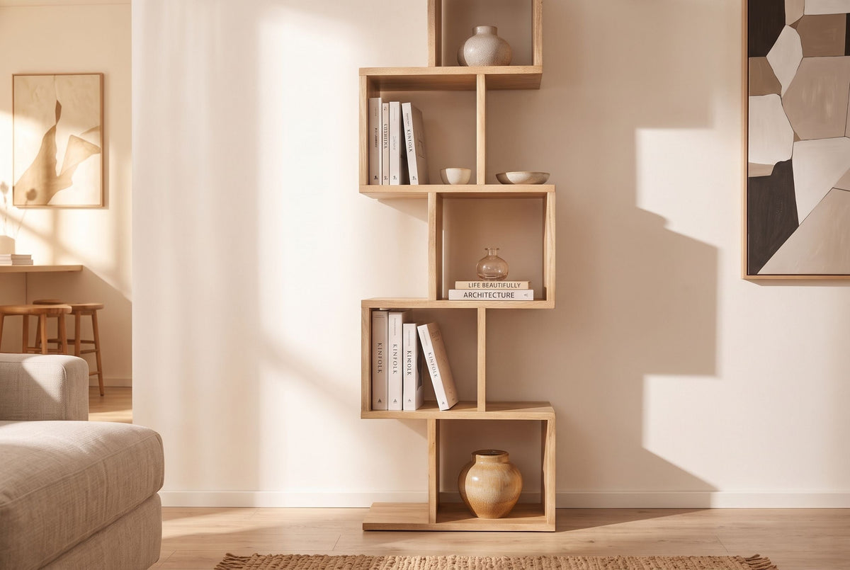 Etagère solide MAKASSAR 150cm finition crème naturelle bois de manguier grain unique