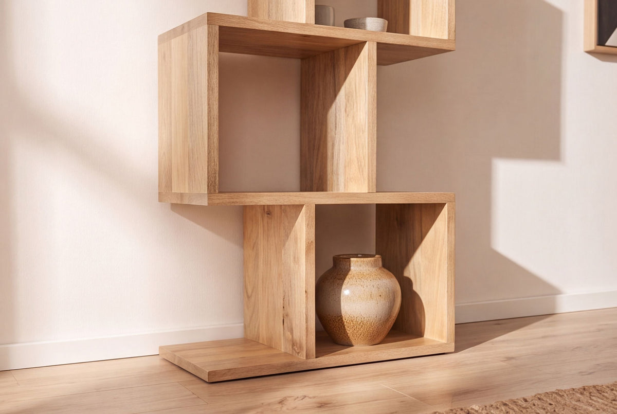 Etagère solide MAKASSAR 150cm finition crème naturelle bois de manguier grain unique