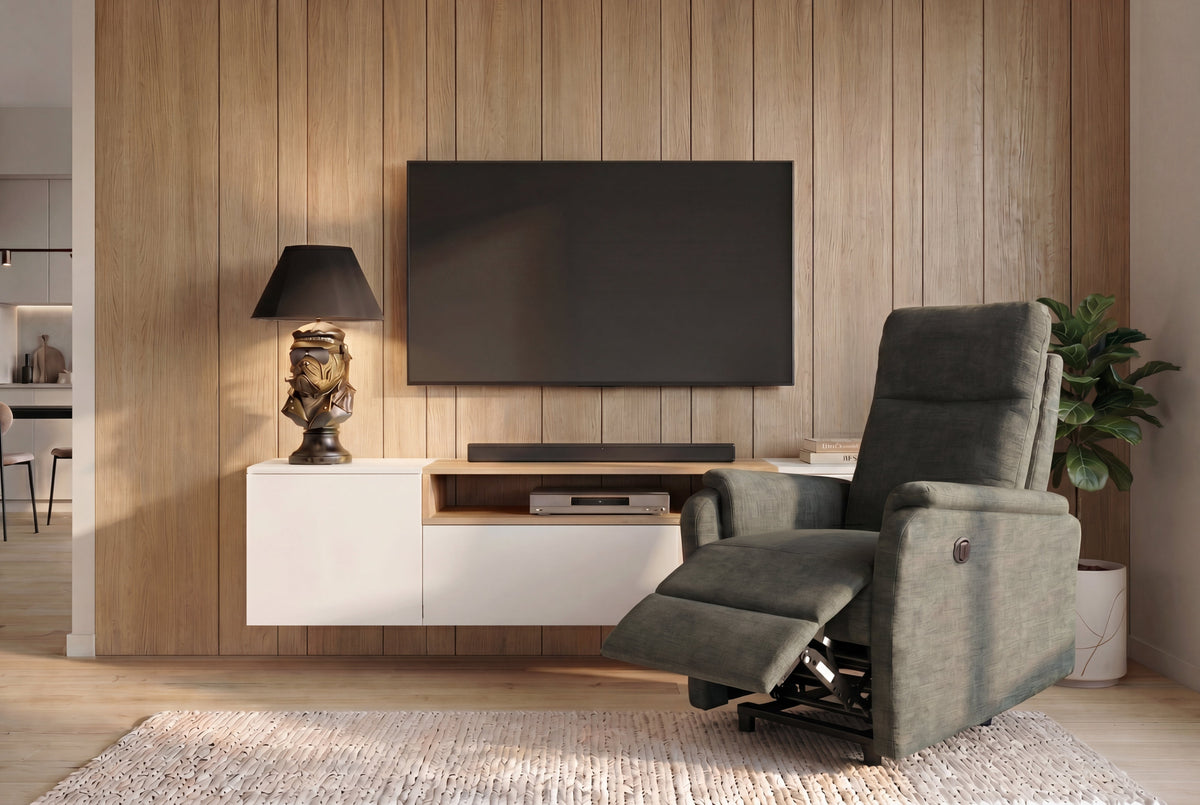 Exclusif 1er fauteuil de cinéma HOLLYWOOD vert tissu structuré position d'inclinaison électrique