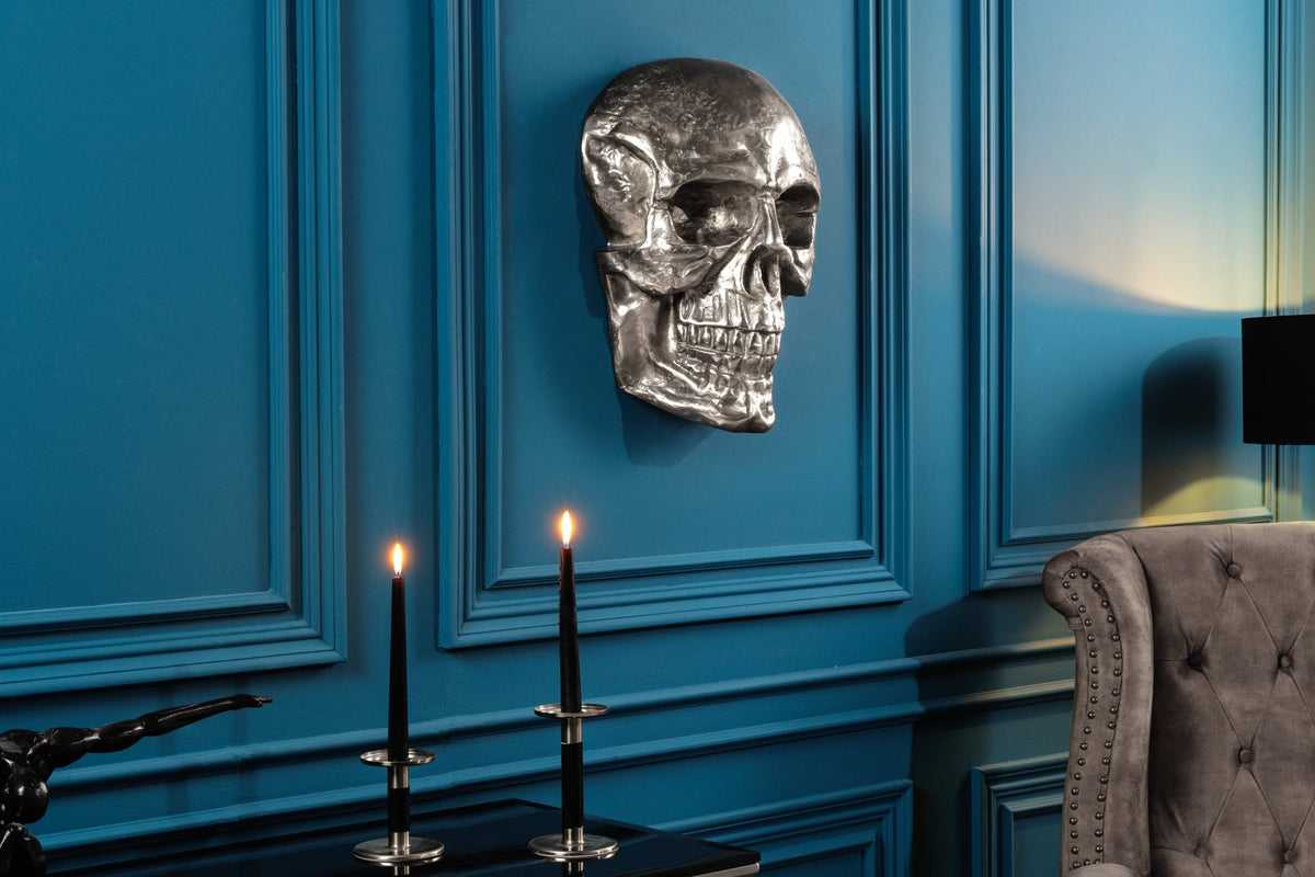 Exklusive Wandskulptur SKULL XXL 40cm silber Deko Totenkopf