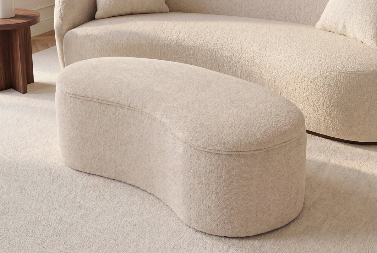 Extravagante banquette rembourrée ELEMENTAL 120cm beige champagne tricot fin bouclé avec rangement