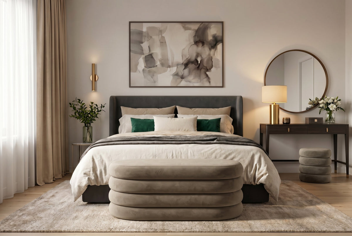 Extravagante banquette rembourrée VOGUE 85 cm champagne velours avec rangement