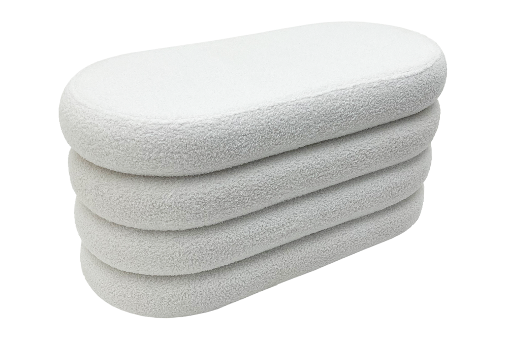 Extravagante banquette rembourrée VOGUE 85cm blanche bouclé banquette avec rangement