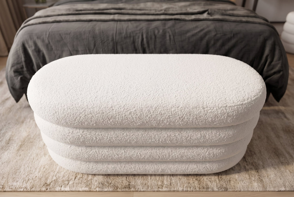 Extravagante banquette rembourrée VOGUE 85cm blanche bouclé banquette avec rangement