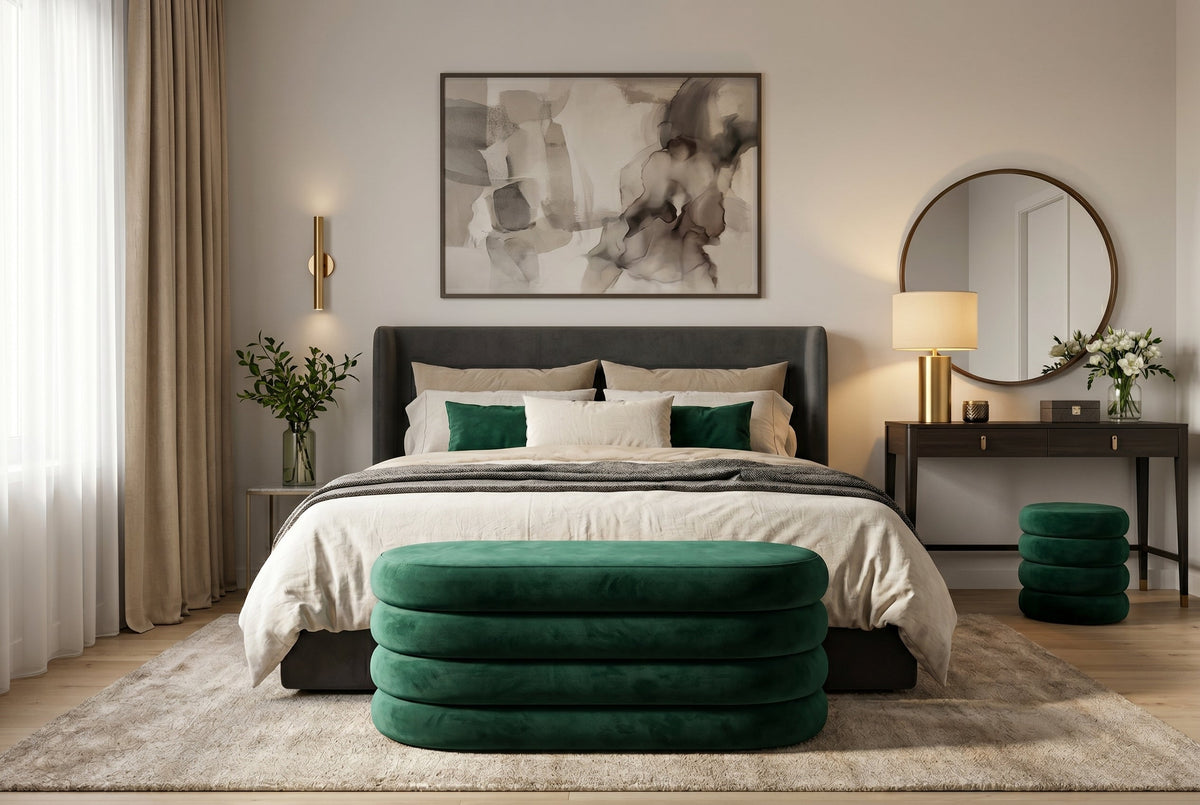 Extravagante banquette rembourrée VOGUE 85cm velours vert banquette avec rangement