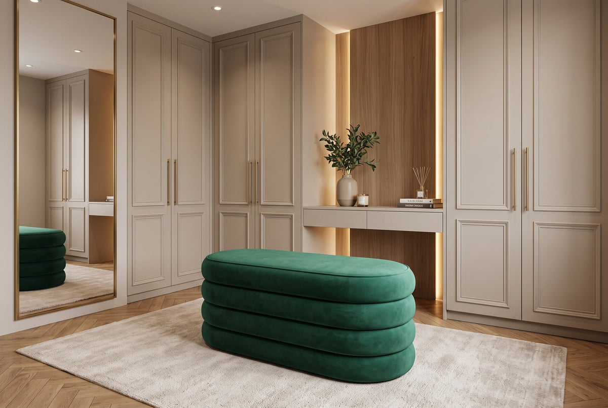 Extravagante banquette rembourrée VOGUE 85cm velours vert banquette avec rangement
