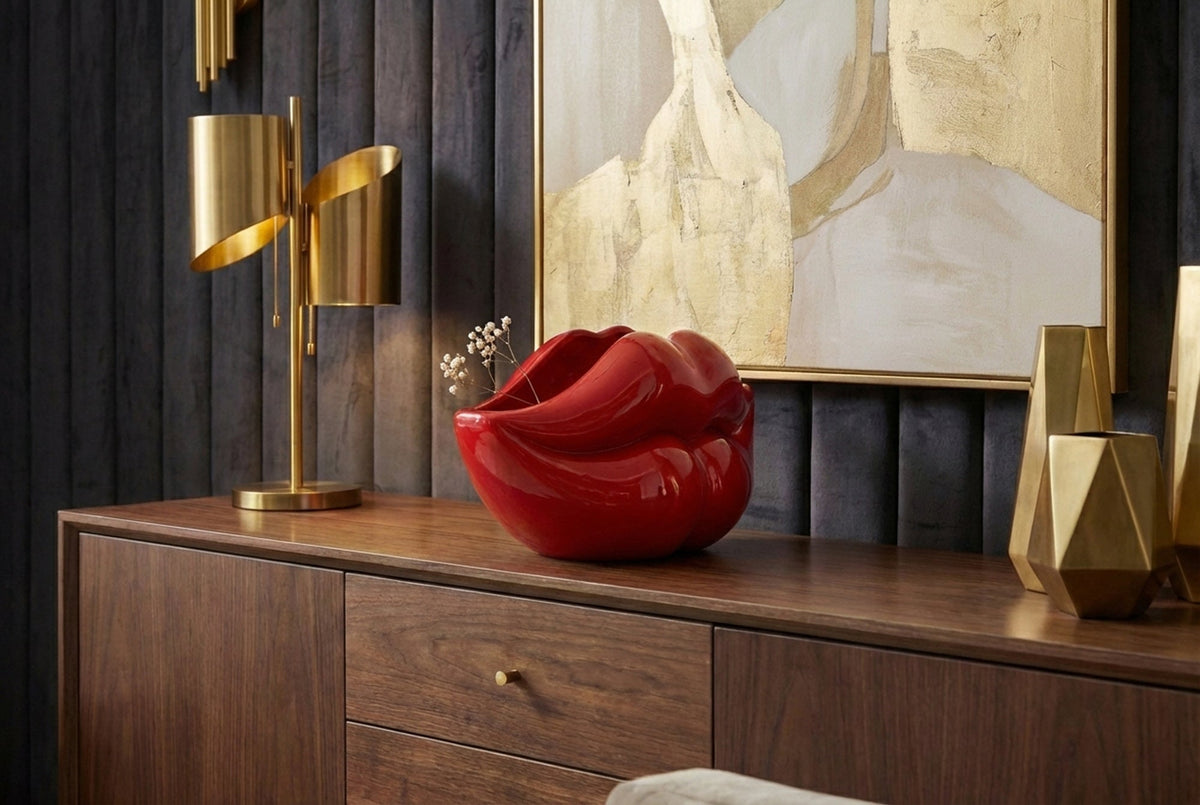 Extravagante Deko-Vase LIP 60cm rot handmade Hochglanz