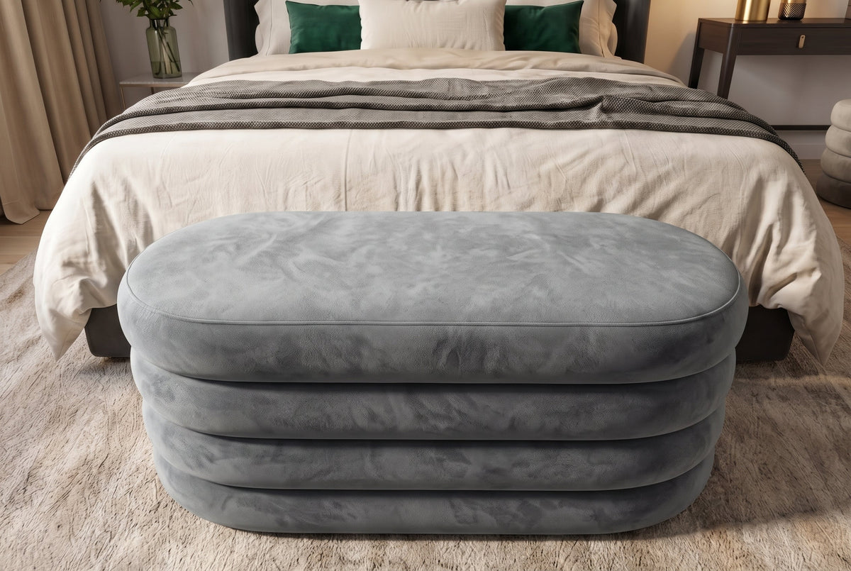 Extravagante Polsterbank VOGUE 85cm grau Samt Sitzbank mit Stauraum