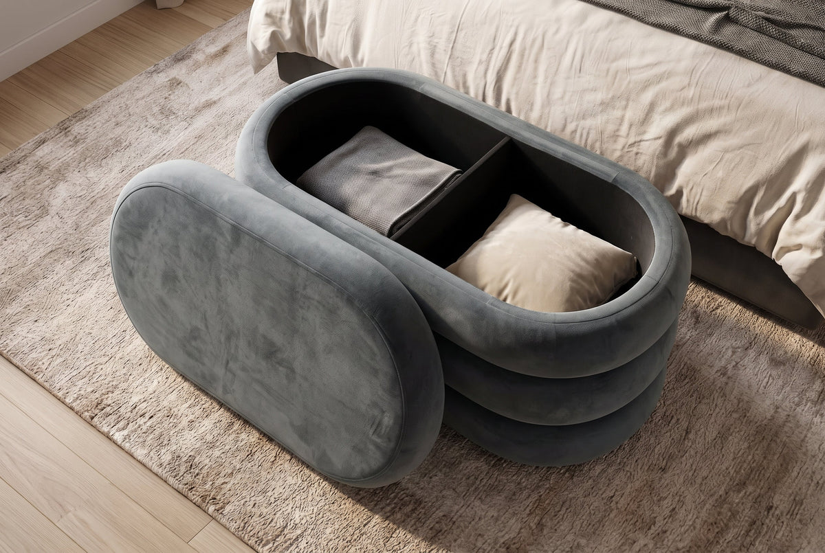Extravagante Polsterbank VOGUE 85cm grau Samt Sitzbank mit Stauraum