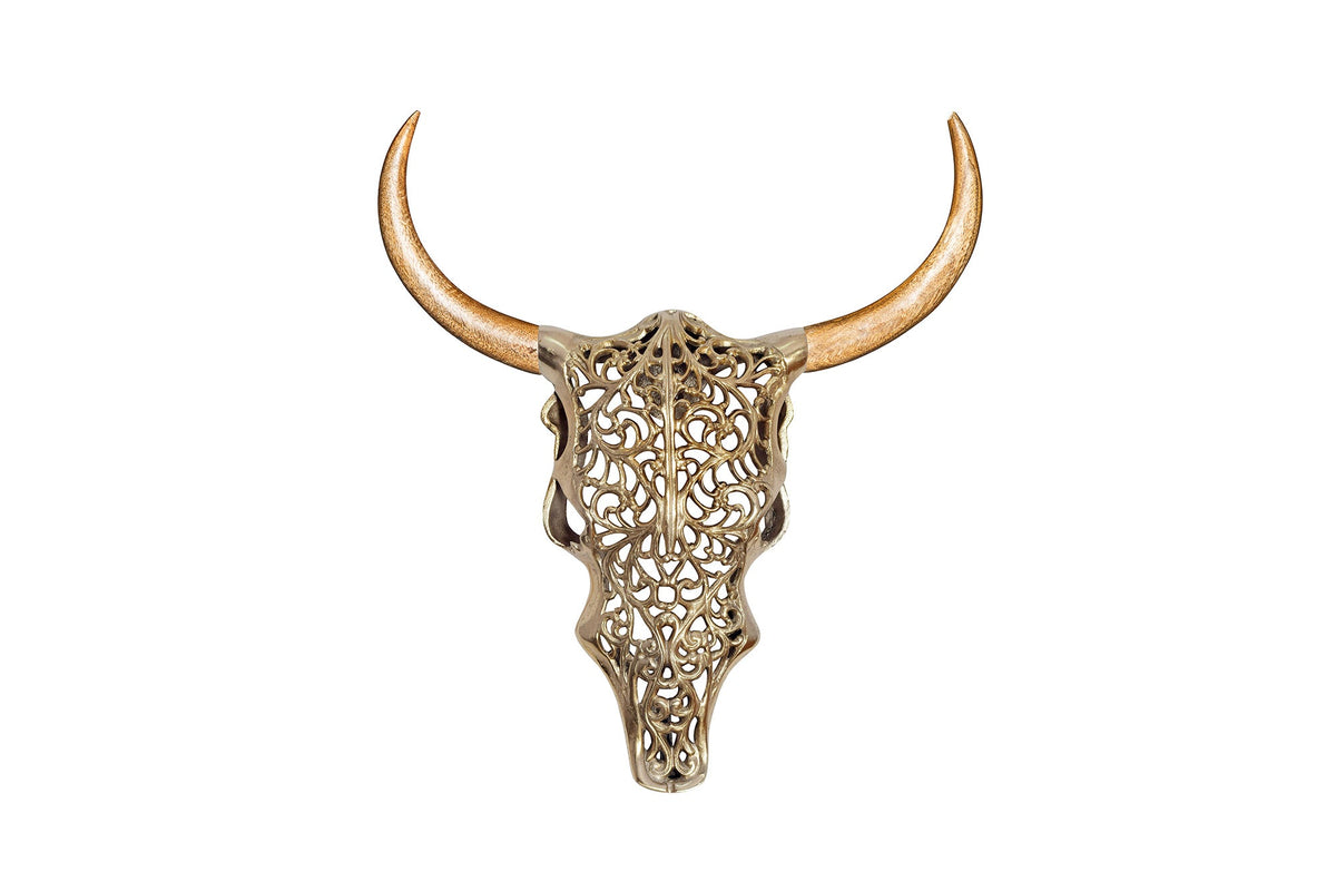 Extravagante Wanddekoration EXOTIC BULL 60cm gold Mangoholz Stierkopf