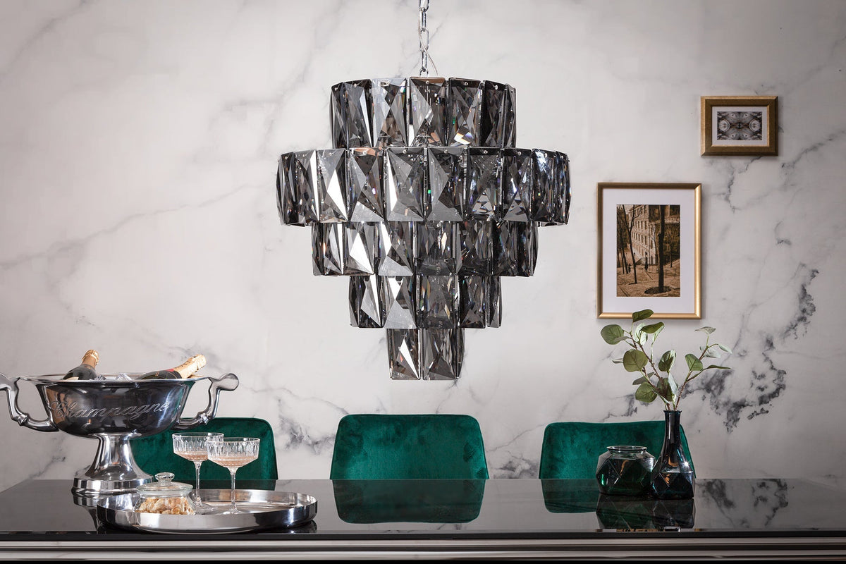 Extravaganter Kronleuchter KRISTALL 50cm edel-grau mit Glasprismen