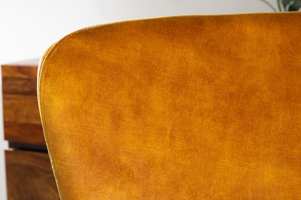 Fauteuil à bascule design SCANDINAVIA SWING en velours jaune moutarde