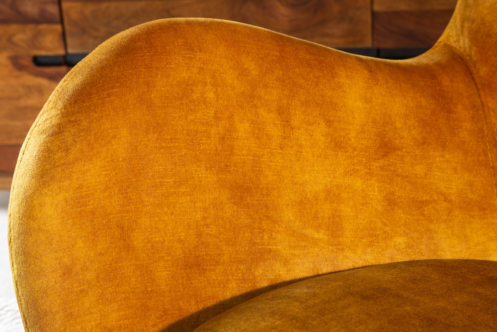 Fauteuil à bascule design SCANDINAVIA SWING en velours jaune moutarde