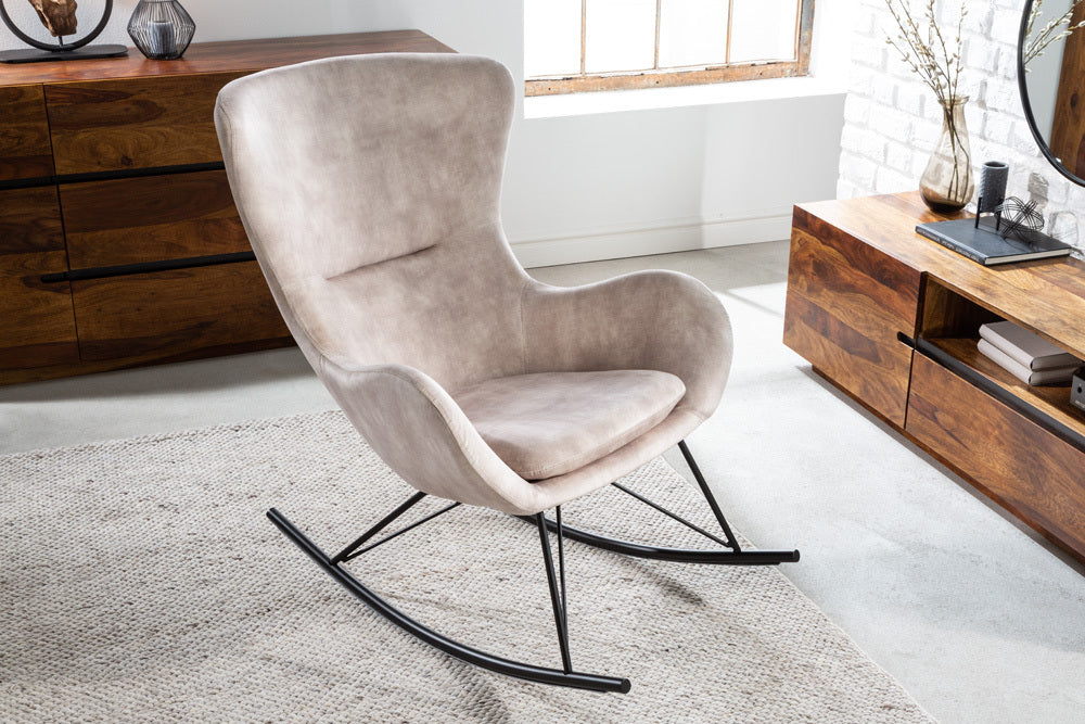 Fauteuil à bascule design SCANDINAVIA SWING fauteuil à bascule en velours gris champagne
