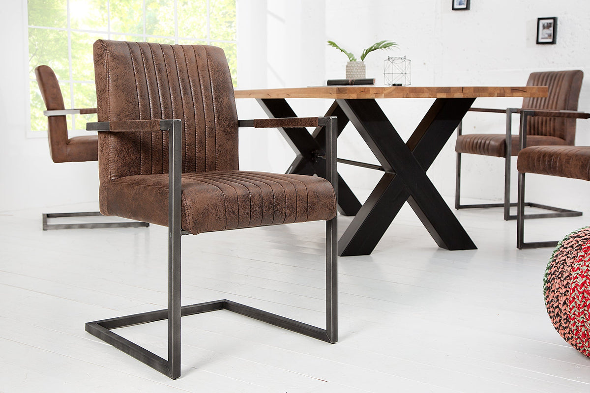 Fauteuil cantilever moderne BIG ASTON vintage marron ressorts ensachés noyau fer