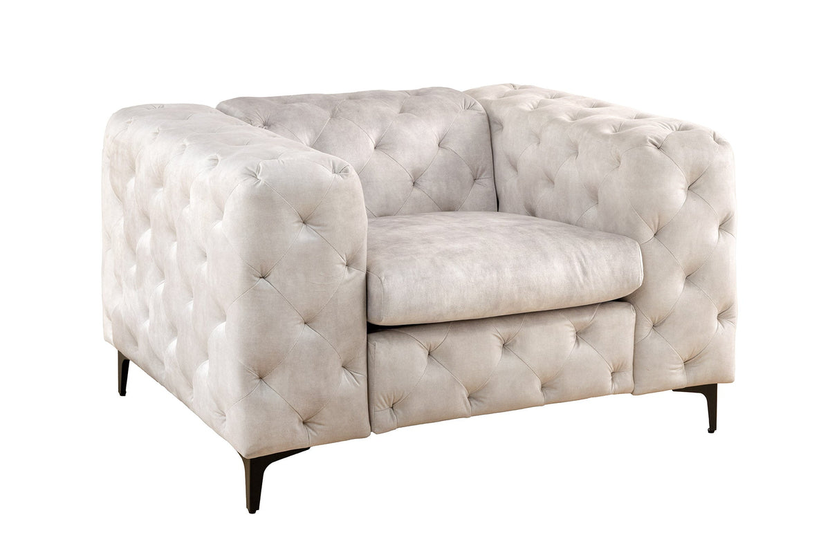 Fauteuil Chesterfield design MODERNE BAROQUE 120cm âme ressorts en velours beige champagne