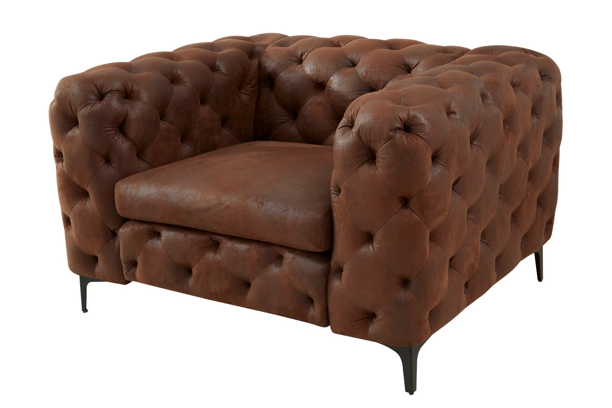 Fauteuil Chesterfield design MODERNE BAROQUE 120cm microfibre marron antique avec âme à ressorts
