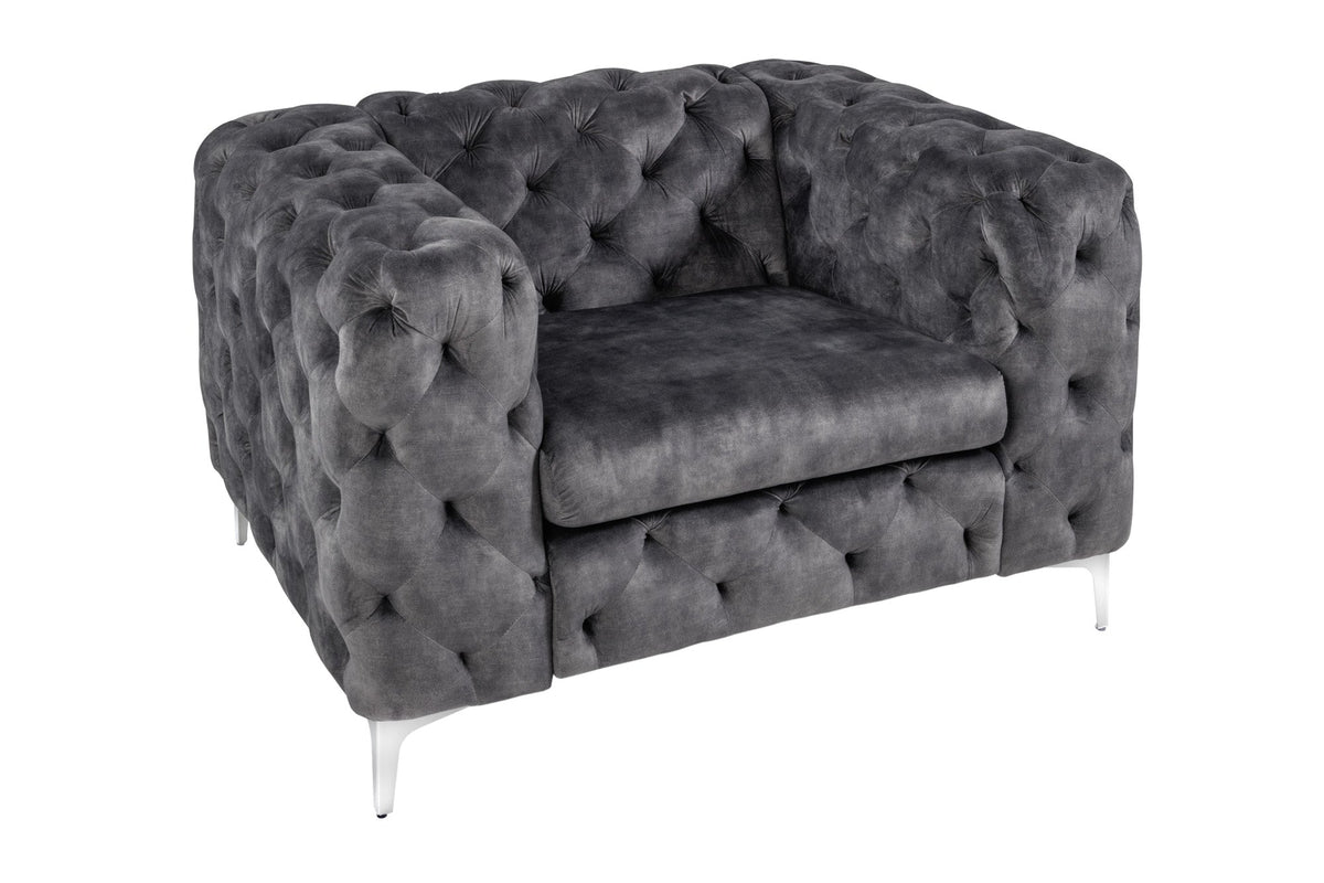 Fauteuil Chesterfield design MODERNE BAROQUE 120cm velours gris foncé