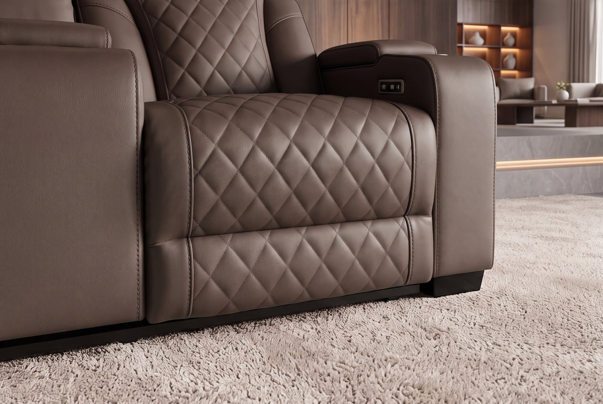 Fauteuil de cinéma électrique 2 places HOLLYWOOD marron similicuir fonction relaxation porte-gobelet