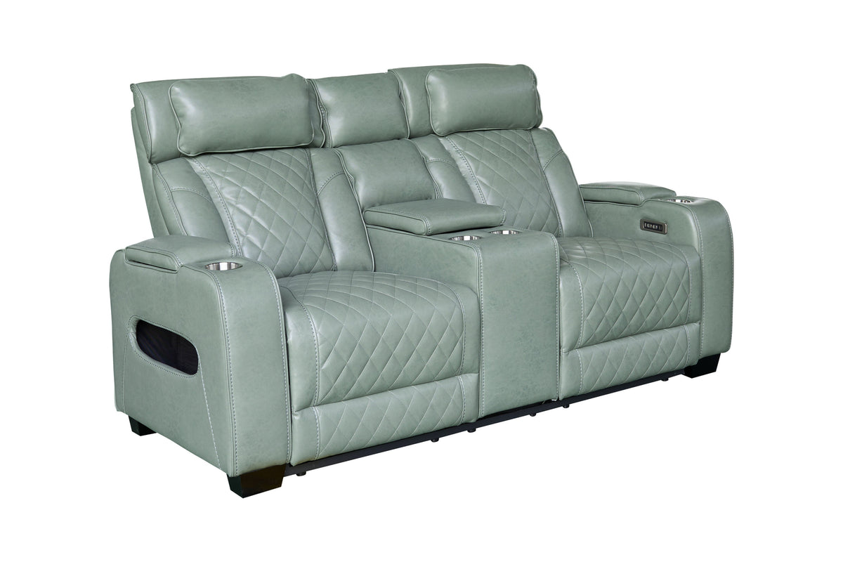 Fauteuil de cinéma électrique 2 places HOLLYWOOD sauge similicuir fonction relaxation porte-gobelet