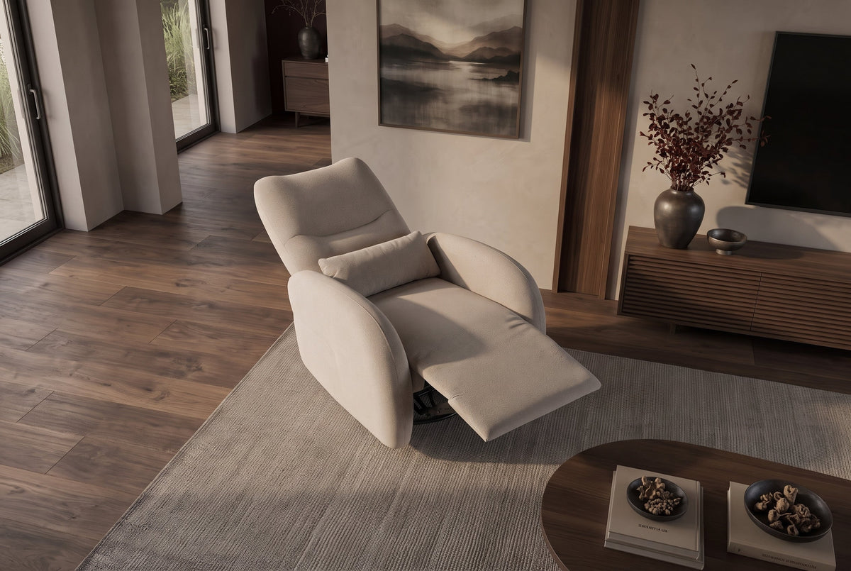Fauteuil de cinéma électrique PRIORITY greige incluant coussin rotatif à 360° avec prise USB