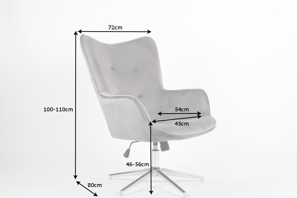 Fauteuil design MR. LOUNGER gris chromé velours réglable en hauteur pivotant rétro