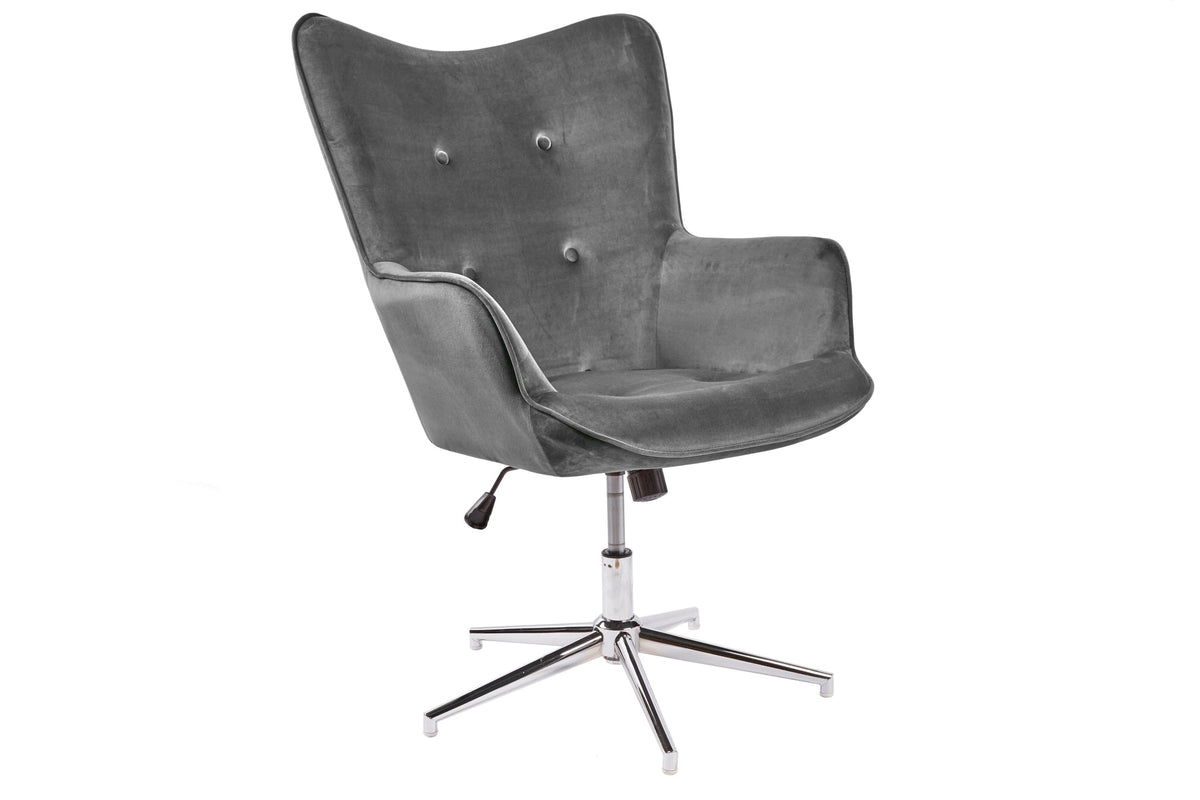 Fauteuil design MR. LOUNGER gris chromé velours réglable en hauteur pivotant rétro