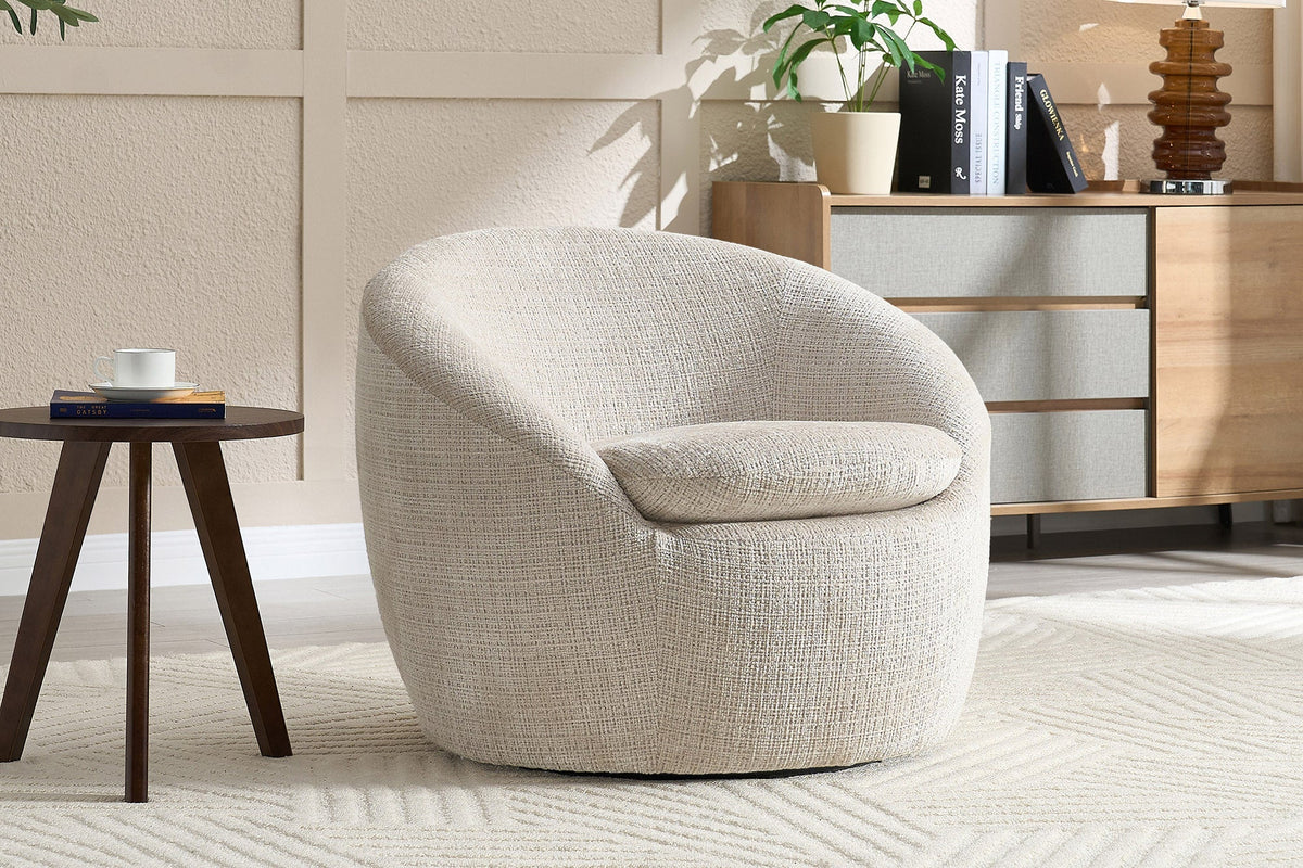 Fauteuil design pivotant ALPINE beige chenille Cremona 360° avec accoudoirs