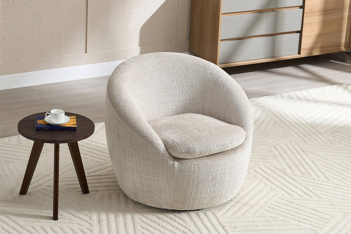 Fauteuil design pivotant ALPINE beige chenille Cremona 360° avec accoudoirs